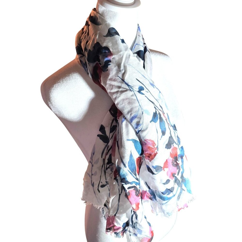 Scarf Floral Lightweight Frayed Edges roses cottagecore womens wrap fairy